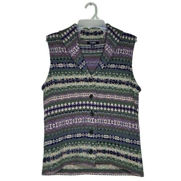 Chaps Fairisle Knit Sweater Vest Women’s Small Button Front - Picture 1 of 8